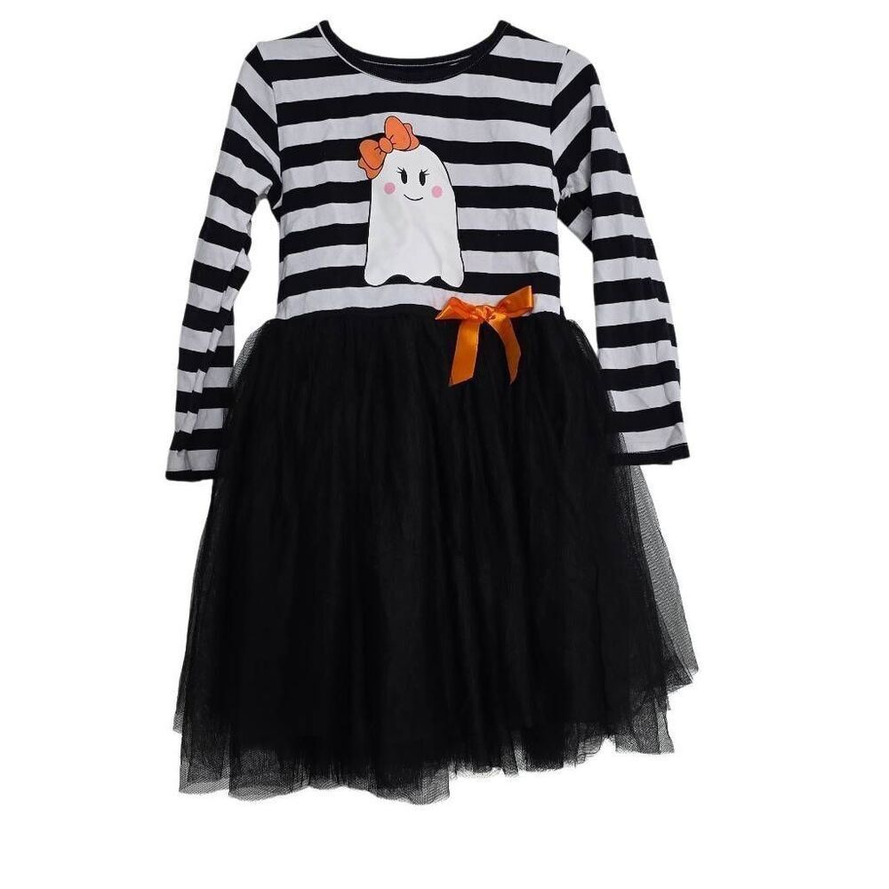 UB Girl's Size 7Y Black White Stripe Ghost Graphic Halloween Tutu Skirt Dress